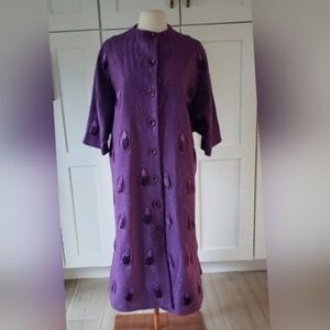 JSong Collection Embroidered Wool Duster Coat Womens 10 Purple Peacock